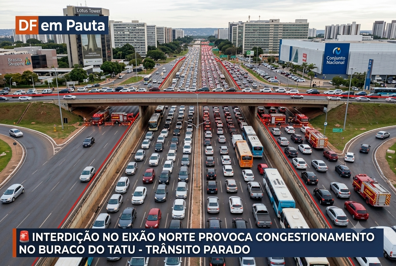 Trânsito para, paciência é testada: interdição no Eixão Norte transforma a rotina dos motoristas
