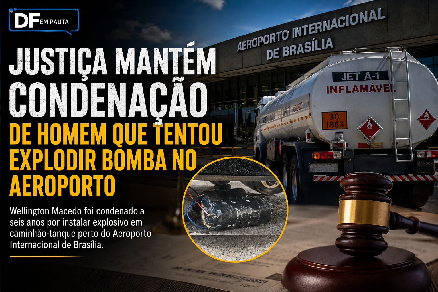 Justiça mantém condenação de homem que tentou explodir bomba no Aeroporto de BrasíliaJustiça mantém condenação de homem que tentou explodir bomba no Aeroporto de Brasília